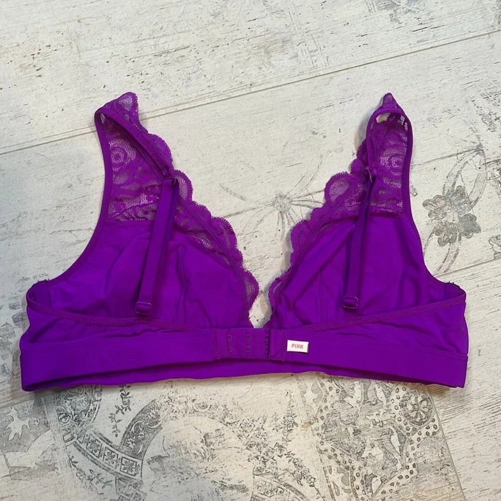 Y2K Pink Victorias Secret Lace Plunge Bralette in Vibrant Purple Size Large